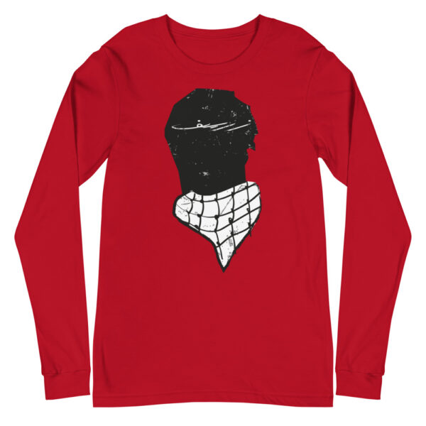 Zareef Altool-Zareef Altoul-dance-dabke-head-arabic-typography-palestine-red-unisex long sleeve tee red front 616c99662b58e.jpg